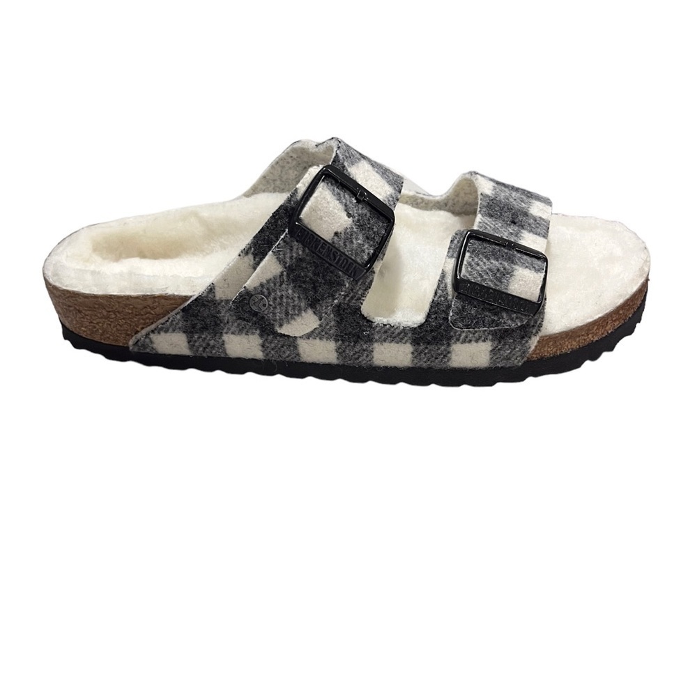 Birkenstock Arizona Wool Plaid Sherling Shoe Black White Size 40 RIGHT SHOE ONLY - Picture 2 of 7